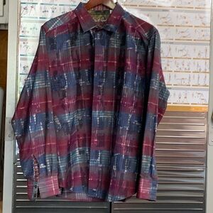 ROBERT GRAHAM - Mens XXL Burgundy. Blue. Button down.